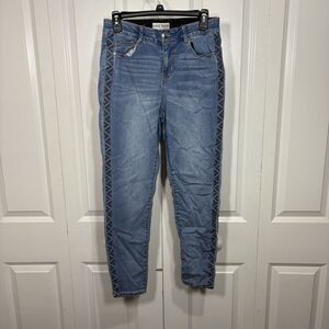 Knox Rose Jeans Women 6 Mid Rise Boho Embroidered Aztec Side Stripe Denim